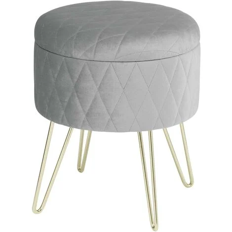 WOLTU Pouf Poggiapiedi Rimovibile Sgabello Stoccaggio Contenitore Velluto Grigio Chiaro