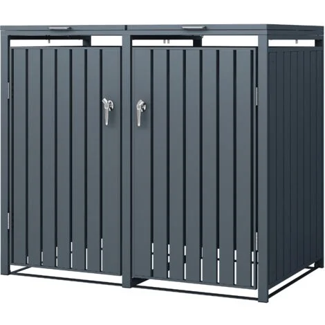 ML-Design Copribidone per 2 Bidoni di Spazzatura Doppio Contenitore Pattumiera Cassonetti Rifiuti 240L 132 x 80 x 116,3 cm Box in Acciaio Verniciato a Polvere Antracite Richiudibile Coperchio 2 Porte