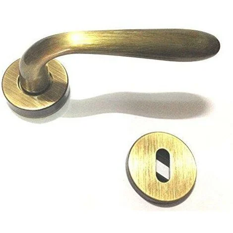Maniglia per porte interne, con bocchetta e rosetta Goccia in ottone bronzato