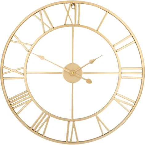 Grande orologio da parete rotondo in metallo stile vintage, silenzioso, senza ticchettio, a batteria, 40 cm, oro, numeri romani, per soggiorno, camera da letto, cucina
