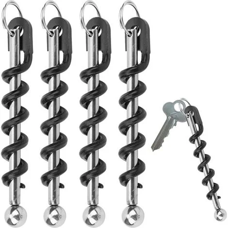 Cavatappi portachiavi in acciaio inox a 4 pezzi: apribottiglie compatto e professionale per vino, picnic e campeggio.