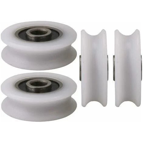 4 pulegge in nylon con scanalatura a U, diametro interno 4 mm, dimensioni 4x20x6,5x7,4 mm, per porte scorrevoli.