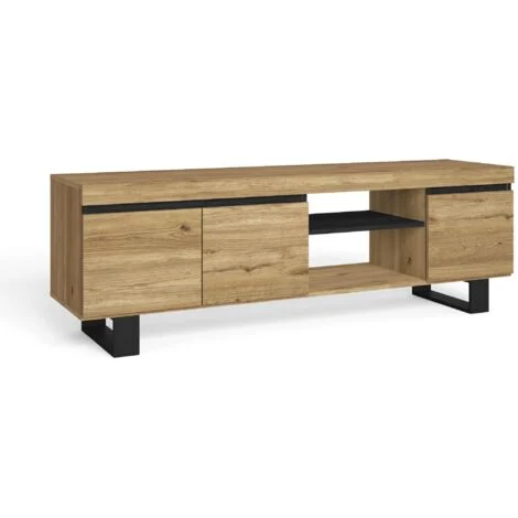 Skraut Home - Mobile TV Mod.Naturale ''Rovere/Nero'', 2 porte 2 alloggi, Soggiorno, 160 x 40 x 53 cm