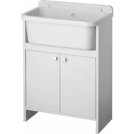 Mobile Lavanderia in PVC 54x26x80 cm 2 Ante per Interno ed Esterno Forlani Clear Bianco