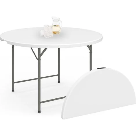 Tavolo rotondo pieghevole portatile da 122 cm per il campeggio o il divertimento con copertura bianca