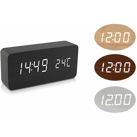 Orologio digitale legno sveglia led display temperatura data rettangolare 1299