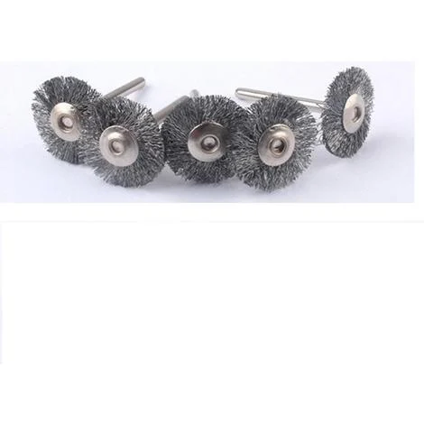 5pz - Mini spazzola a disco D.25 - gambo 3mm in acciaio x dremel mini trapano