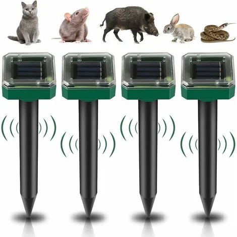 Confezione da 4 repellenti solari ad ultrasuoni per topi, repellenti solari per topi, repellenti ad ultrasuoni per serpenti, repellenti per topi impermeabili IP65, repellenti per gopher per esterni