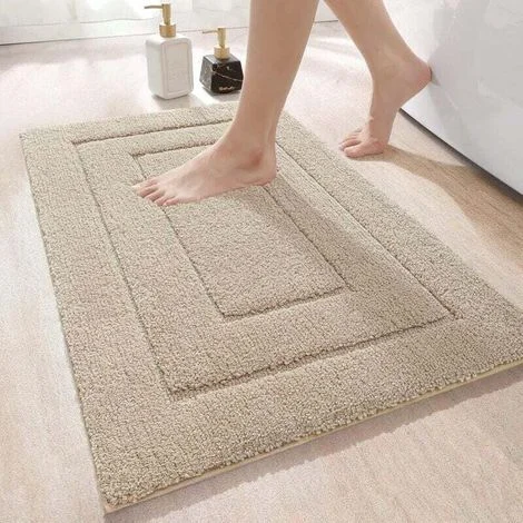 Tappetino da bagno in microfibra morbido, assorbente e antiscivolo, lavabile in lavatrice, extra spesso, 40 x 60 cm, beige