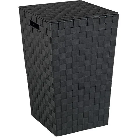 WENKO Cesto per la biancheria Adria, cesto per biancheria sporca, design quadrato, capacità 48L, Polipropilene effetto vimini, 33x53x33 cm, nero