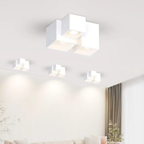 GBLY Faretto da soffitto a 3 luci bianco per montaggio in superficie, faretto da soffitto per montaggio in superficie piatta: faretto quadrato GU10, piccola plafoniera moderna, 25 W (senza lampadina)