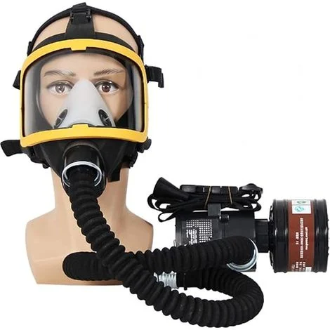Sistema ad aria compressa in dotazione. Maschera respiratoria impermeabile contro gas chimici - sicurezza elettrica a flusso costante con filtri integrali per sabbiatura e lavori di laboratorio.