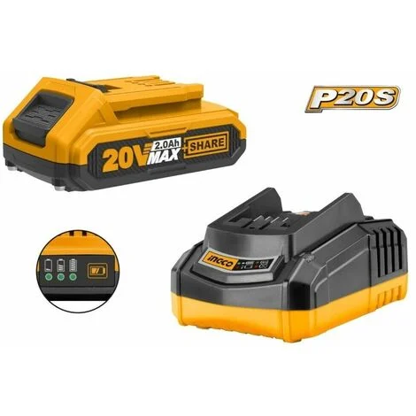 Caricabatteria + 1 Batteria a litio 20V - 2ah per elettroutensili INGCO da 20V