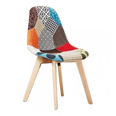 Sedia da pranzo singola Patchwork Imbottitura in tessuto con gambe in legno - Sedia da pranzo - Multicolore