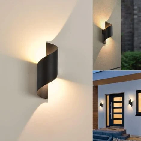 Applique da esterno da 10W – Illuminazione diretta verso l'alto/verso il basso – Impermeabile IP65 – Alluminio nero – Luce bianca calda 3000K – Design a spirale moderno -Crezuo
