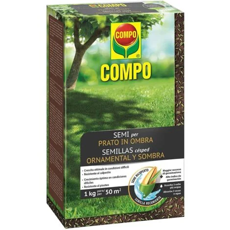 COMPO SEMI per Prato in Ombra, Miscela Speciale, Seme Ricoperto, Resistente al Calpestio, 1 kg
