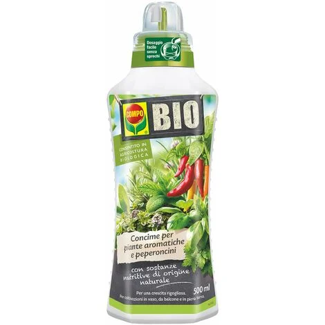 COMPO BIO Concime Liquido per Piante Aromatiche e Peperoncini, Consentito in agricoltura biologica, 500 ml