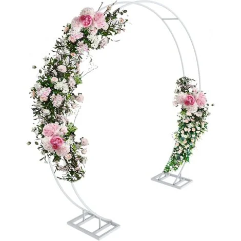 2,4M Arco di nozze rotondo Porta arco sfondo nuziale Matrimonio party feste floreale palloncino decorazione Porta arco sfondo decorativo fiore, bianco
