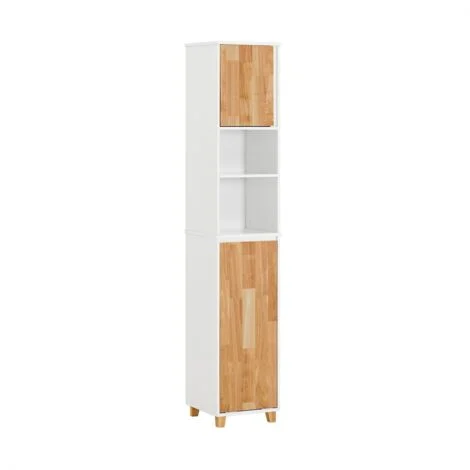 Mobile colonna bagno con portabiancheria e Mobiletto stretto salvaspazio ad anta singola. Colore Bianco-Naturale L31A170P32 cm BZR74-W SoBuy