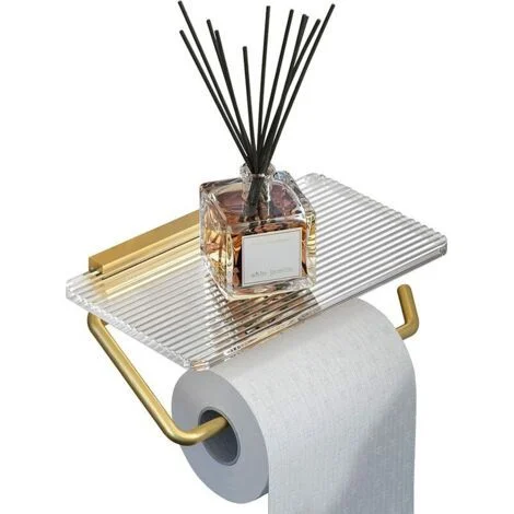 LaBlanc - Porta carta igienica con mensola a muro Porta rotolo di carta igienica da bagno in acrilico e alluminio antiruggine Porta carta igienica oro