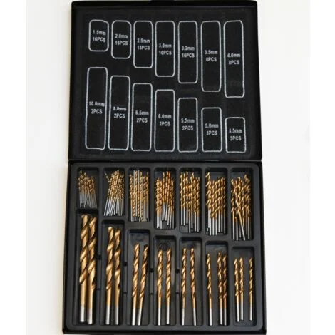 SET 100 PUNTE DA TRAPANO HSS METALLO RIVESTIMENTO TITANIO VALIGETTA METALLO N