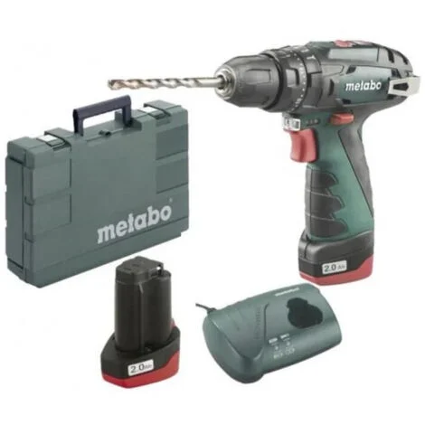 Trapano a percussione a batteria Metabo PowerMaxx con 2 batterie da 2,0 Ah + caricabatterie in valigetta