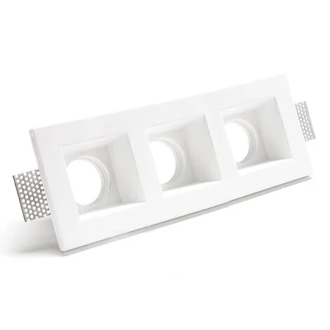 Porta Faretto Gesso Incasso Bianco 3 Luci Soffitto Quadrato Verniciabile GS-5054
