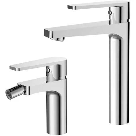 Rubinetti bagno in set lavabo alto e bidet cromati Recta