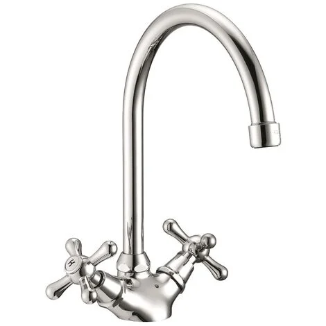 Schläfer 3460409Rubinetto da Cucina con Due Manopole Antiche, Canna Alta Universale Girevole in Stile Vintage "Ombrello", Tecnologia Anticalcare, Finitura Lucida Cromata