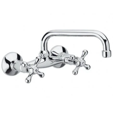 Schläfer 3460111Rubinetto a Muro Stile Vintage con 2 Manopole per Cucina, Lavanderia e Bagno, Canna Girevole Universale a "U" 180mm, Finitura Cromata