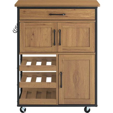 SoBuy FKW134-N Mobile Cucina Salvaspazio con Ruote Carrello Cucina con Cassetti e Portabottiglie, Mobiletto Credenza credenza cucina per Cucina o Sala da Pranzo Vintage Marrone 67x88x37cm