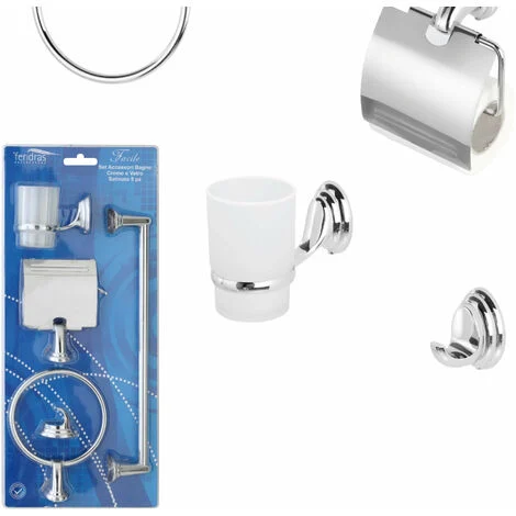 Set accessori bagno a muro 5 pezzi in vetro satinato con supporti cromatiFacile