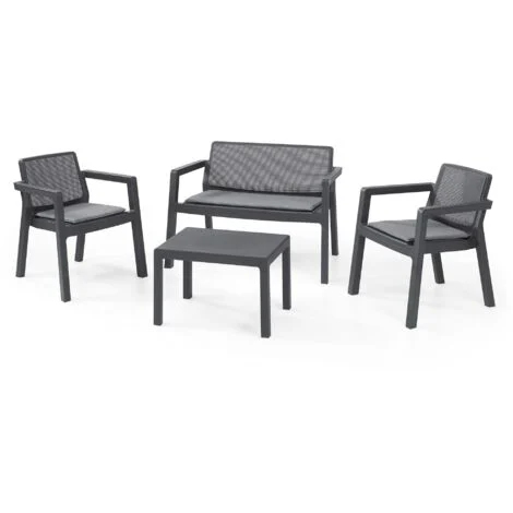 Salottino da Esterno Keter Emily Lounge 4PZ in Resina con Cuscini Grafite - K247063
