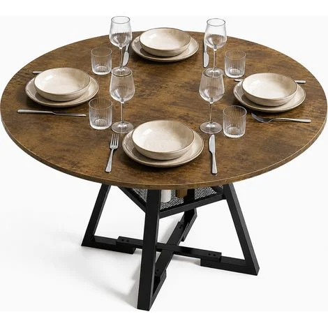 Tavolo per Sala da Pranzo Tondo Industrial con Ripiano Portaoggetti 120x120x76cm