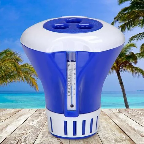 Galleggiante dosatore, contenitore grande per 20-200 g di pastiglie di cloro e bromo, anello di regolazione del termometro, piscina, dosaggio cloro, galleggiante dosatore