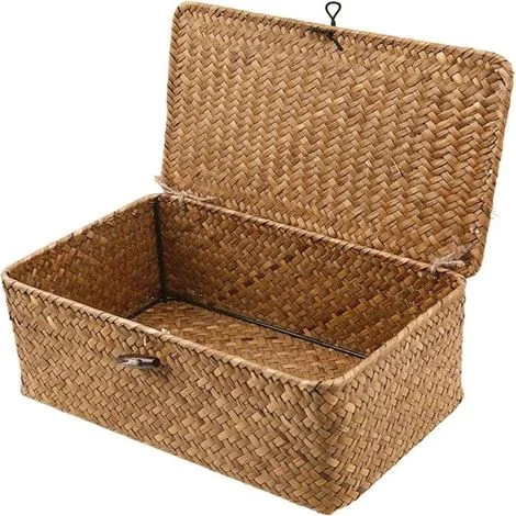 Cesto extra-large in rattan intrecciato con coperchio, ideale per la biancheria, il trucco, la cucina o il soggiorno.