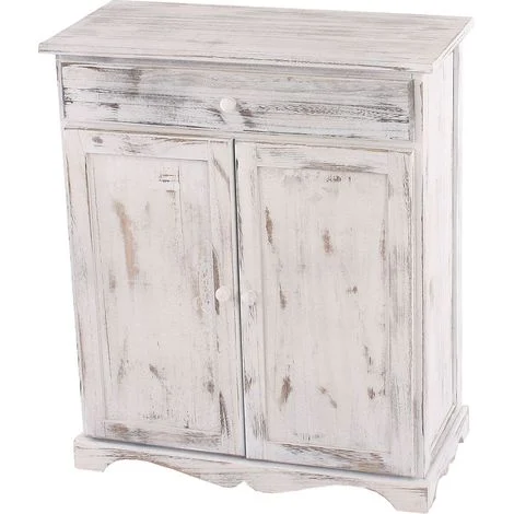 [NON UTILIZZATO] Credenza cassettiera shabby vintage legno paulonia cassetto sportelli 33x66x78cm bianco