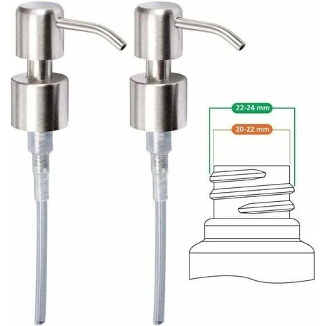 Pompa per dispenser di sapone di alta qualità in acciaio inox spazzolato, 24 mm, 2 pezzi
