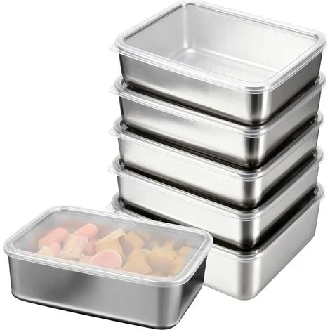 Contenitori per alimenti con coperchio: set di 5 contenitori ermetici in acciaio inox, 1100 ml. Contenitori riutilizzabili in acciaio inox per la preparazione dei pasti, contenitori per il congelatore