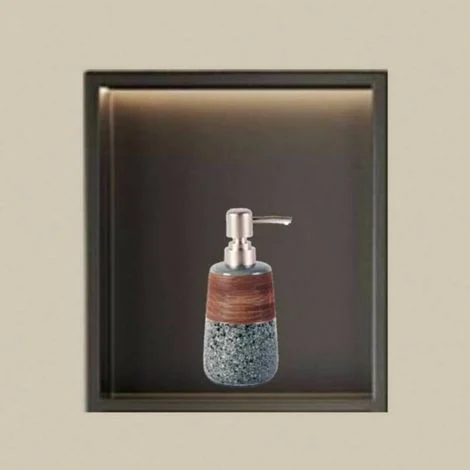 Nicchia impermeabile con luce e dispenser di gel doccia da 420 ml, nicchia doccia a parete in acciaio inox, nicchia doccia a un livello, nicchia doccia a incasso 32x32x12,5 cm, nera
