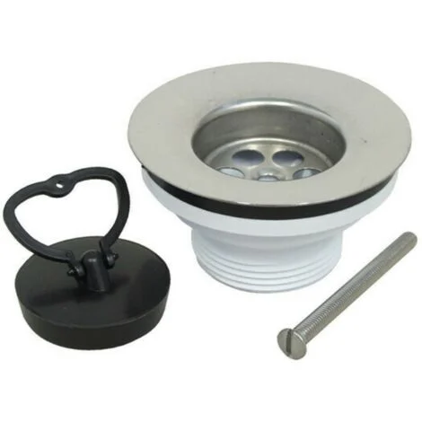 Schläfer439701 Piletta di Scarico per Lavabo Bagno e Cucina, Diametro 63mm, Piletta Click Clack Lavandino, con Cestello in Acciaio Inox e Tappo in Pvc, Scarico Sifone 1 1/4