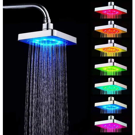 Soffione doccia con led rgb quadrato 20x20 cm per cromoterapia doccia emozionale doccetta multicolore