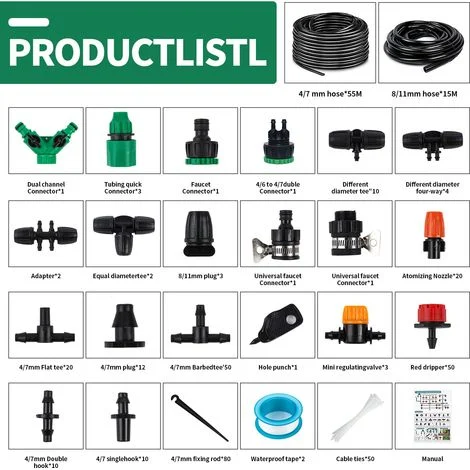 Sistema di irrigazione da giardino, kit di irrigazione a goccia da 340 pezzi, kit di irrigazione automatica da 55 m + 15 m, kit di irrigazione a goccia Sistema di irrigazione da giardino per piante da