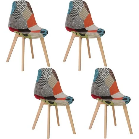 Wokaka Confezione da 4 sedie da pranzo patchwork (Rosso) - stile vintage - piedi in faggio