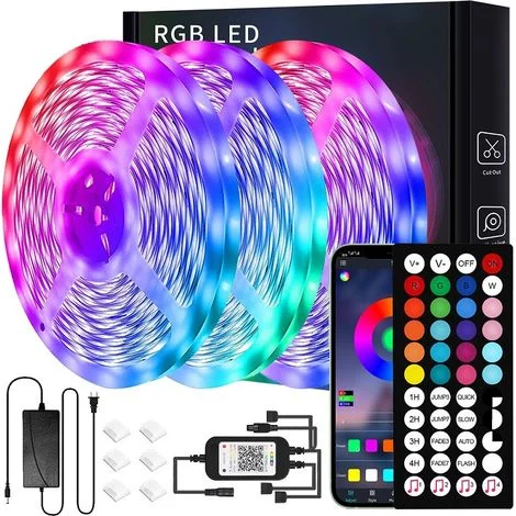 Striscia LED 30M (15mx2) Striscia LED Bluetooth 5050 RGB, Controllata tramite APP per smartphone e telecomando, Sincronizzazione con ritmo musicale/Funzione timer, OUYLAF, Multicolore