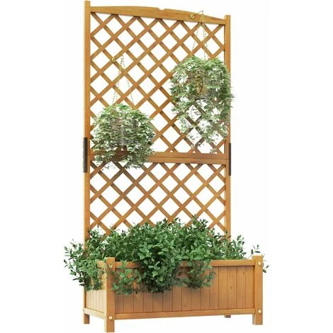 COSTWAY Letto da Giardino Rialzato con Fori di Drenaggio, Fioriera in Legno per Piante Rampicanti Viti, Fioriera da Esterno ed Interno per Giardino e Balcone, 90 x 44,5 x 180,5 cm