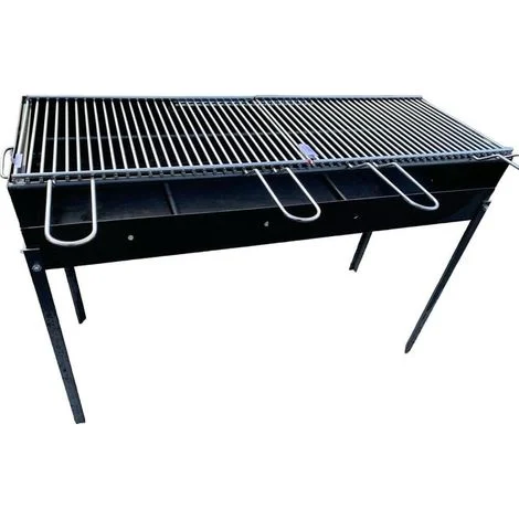 Barbecue in Ferro con 2 Griglie in Acciaio,Artigianale, Regolabile in 2 Altezze 100x38 cm, Piedi Estraibili, Portatile per Esterni