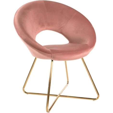 Baroni Home Poltrona Imbottita circolare Bibi Moon in velluto Rosa Cipria con gambe in ferro Dorato, Poltrona da ufficio o da pranzo e Seduta Ergonomica 71x59x84 Cm