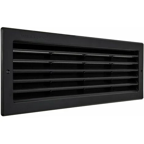 La Ventilazione PR3713N Griglia Rettangolare in Plastica Nera da Incasso con Rete antinsetti. Dimensioni 370x130 mm, Nero