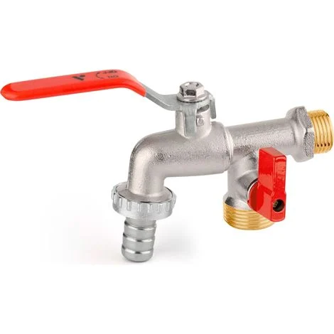 Rubinetto sfera da giardino doppio attacco 1/2" con portagomma e mini valvola APM 2040ST 0151/2" x 3/4" x 3/4"